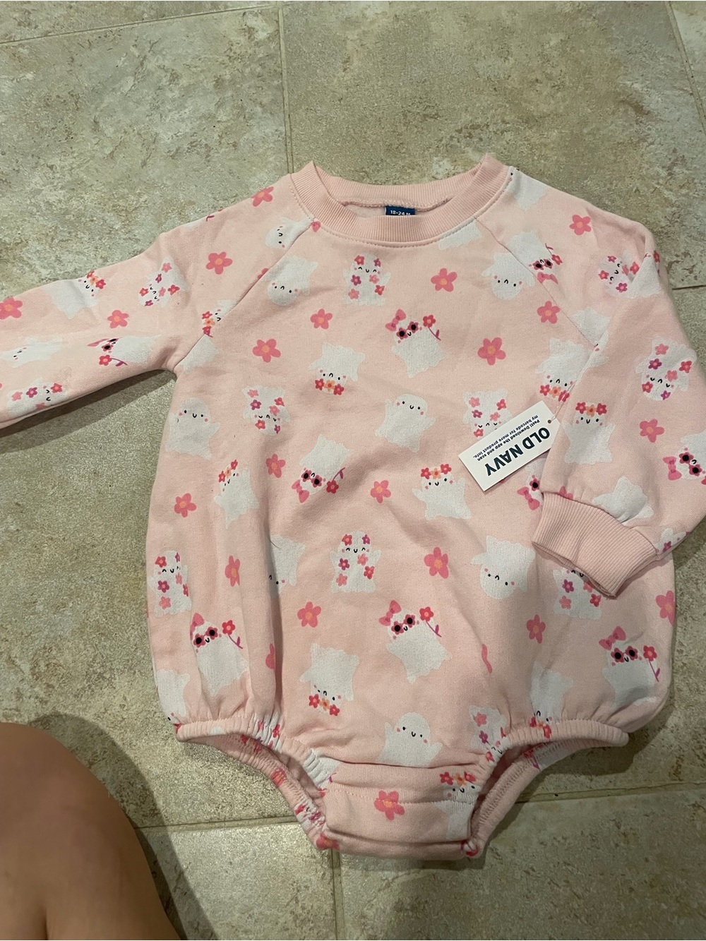 NWT Pink Halloween Ghost patterned Bubble Outfit Fleece Lined